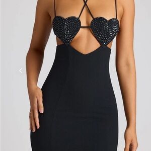 OhPolly Black Heart Cutout Dress for Valentines Day
